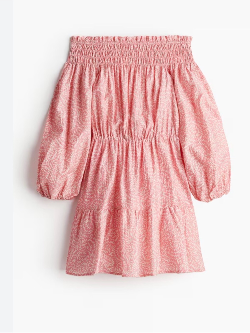 H&M Pink Off-Shoulder Smocked Tiered Mini Dress